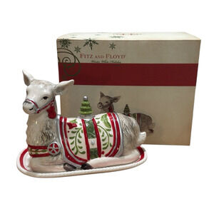 NIB Fitz & Floyd Winter White Holiday Covered Butter Dish Christmas NEW